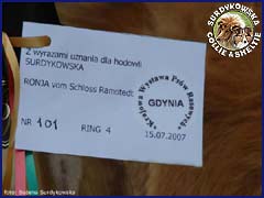 Kartka - z wyrazami uznania dla hodowli Surdykowska FCI 2007